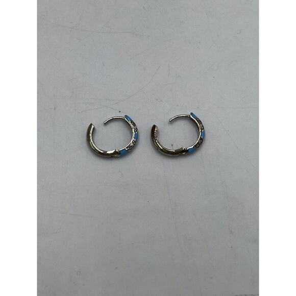 Blue Turquoise Pave Crystal CZ Gold Vermeil 925 Small Huggie Hoops‎ - Picture 15 of 15